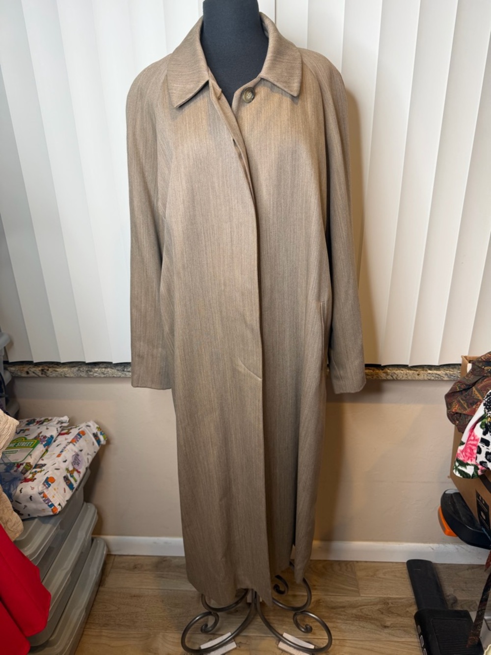 Theo Miles Vintage Long Beige/Tan Overcoat Minimalist Trench Coat